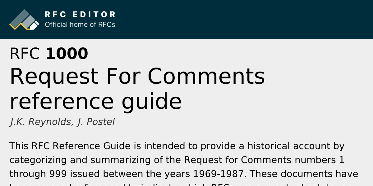 RFC 1000: Request For Comments reference guide | RFC Editor