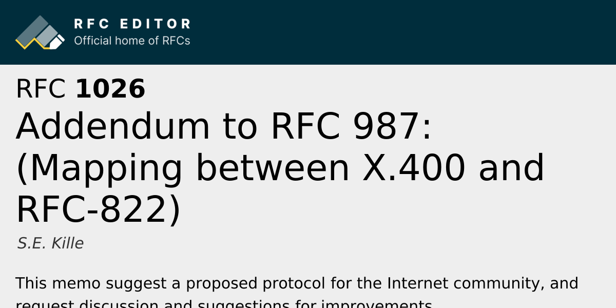 RFC 1026: Addendum to RFC 987: (Mapping between X.400 and RFC-822 ...