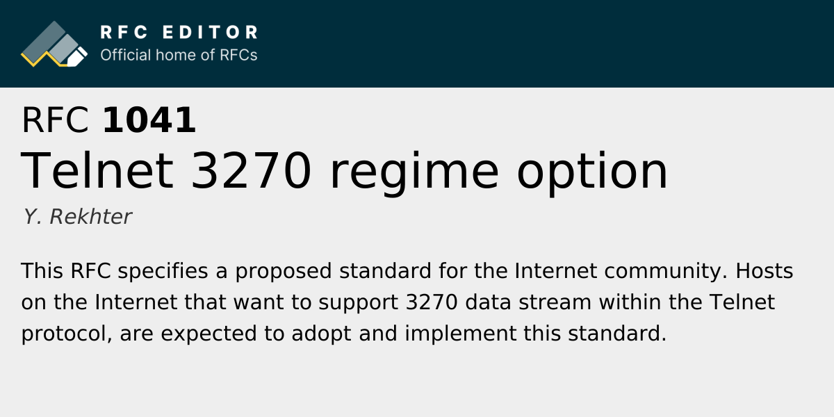 RFC 1041: Telnet 3270 regime option | RFC Editor