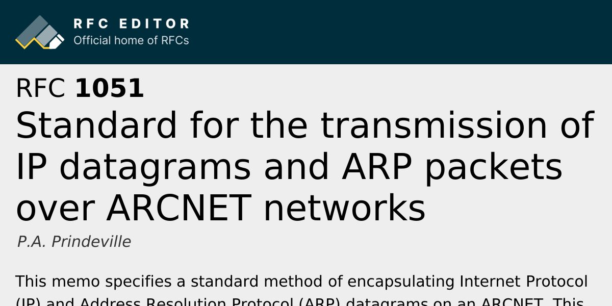 RFC 1051: Standard for the transmission of IP datagrams and ARP packets ...