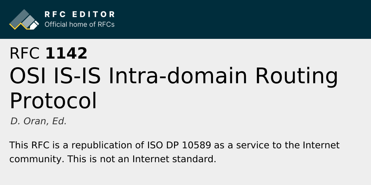 RFC 1142: OSI IS-IS Intra-domain Routing Protocol | RFC Editor
