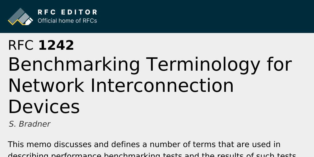 RFC 1242: Benchmarking Terminology for Network Interconnection Devices ...