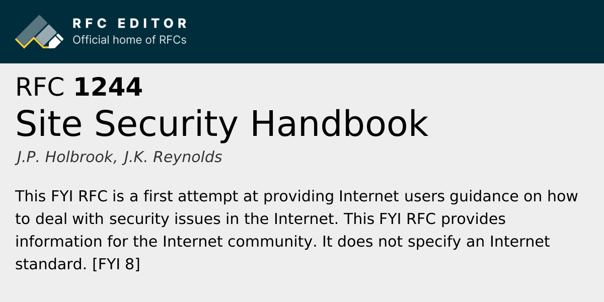 RFC 1244: Site Security Handbook | RFC Editor