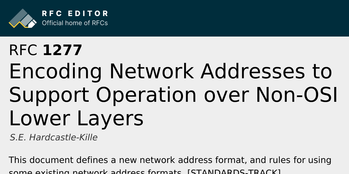 RFC 1277: Encoding Network Addresses to Support Operation over Non-OSI ...