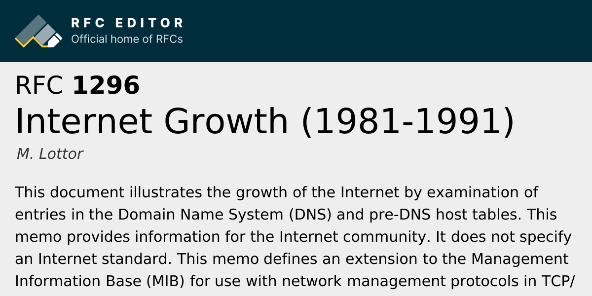 RFC 1296: Internet Growth (1981-1991) | RFC Editor