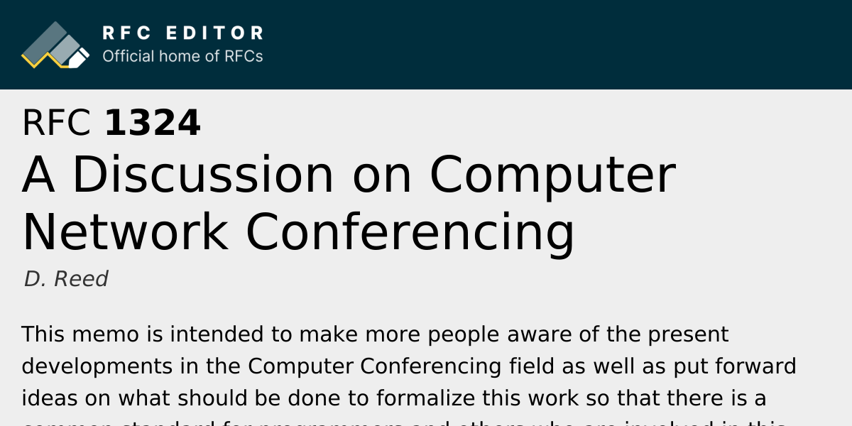 RFC 1324: A Discussion on Computer Network Conferencing | RFC Editor