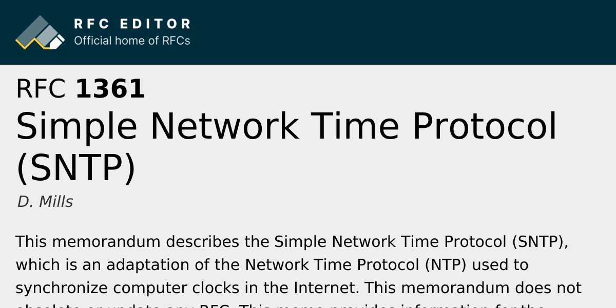 RFC 1361: Simple Network Time Protocol (SNTP) | RFC Editor
