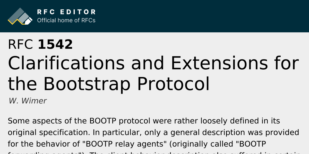 RFC 1542: Clarifications and Extensions for the Bootstrap Protocol ...