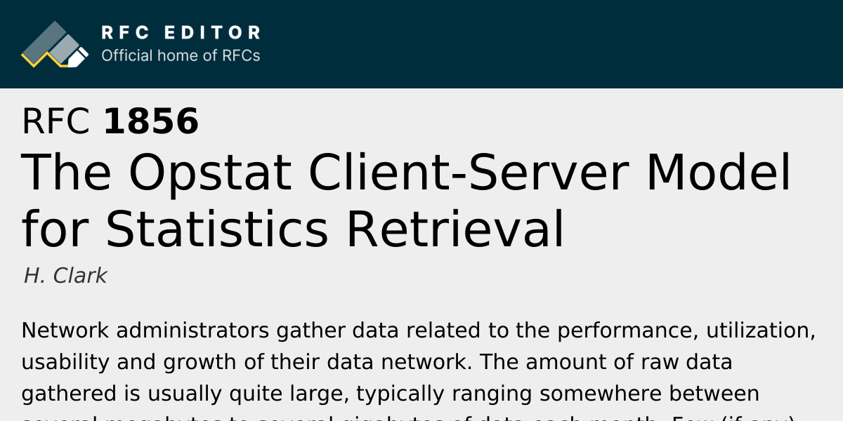 RFC 1856: The Opstat Client-Server Model for Statistics Retrieval | RFC ...
