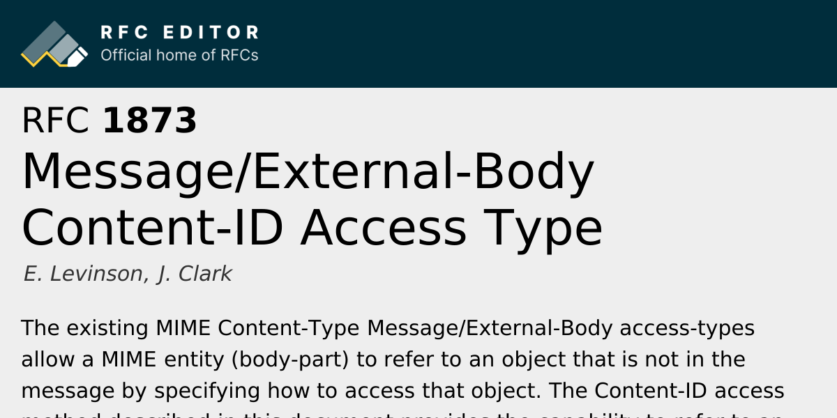 RFC 1873: Message/External-Body Content-ID Access Type | RFC Editor