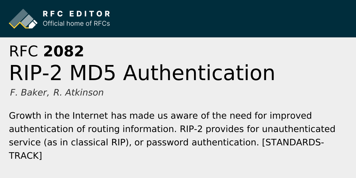 RFC 2082: RIP-2 MD5 Authentication | RFC Editor