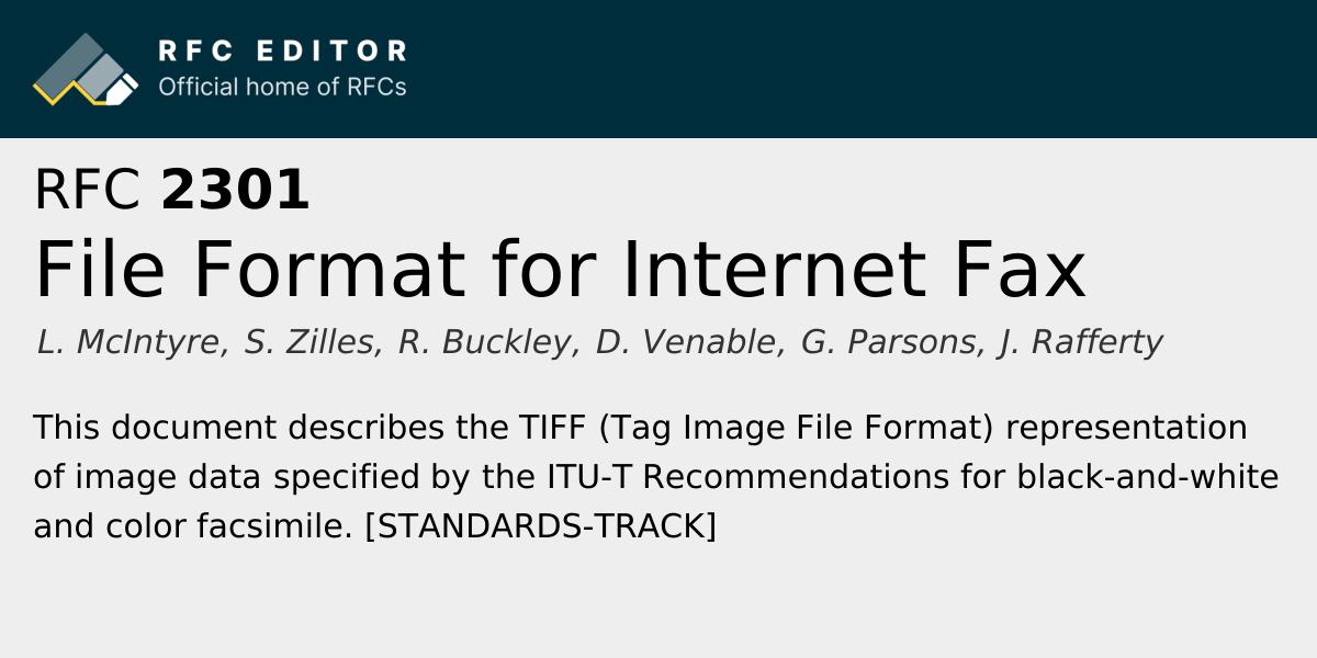 RFC 2301: File Format for Internet Fax | RFC Editor