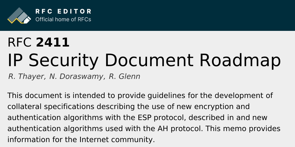 RFC 2411: IP Security Document Roadmap | RFC Editor