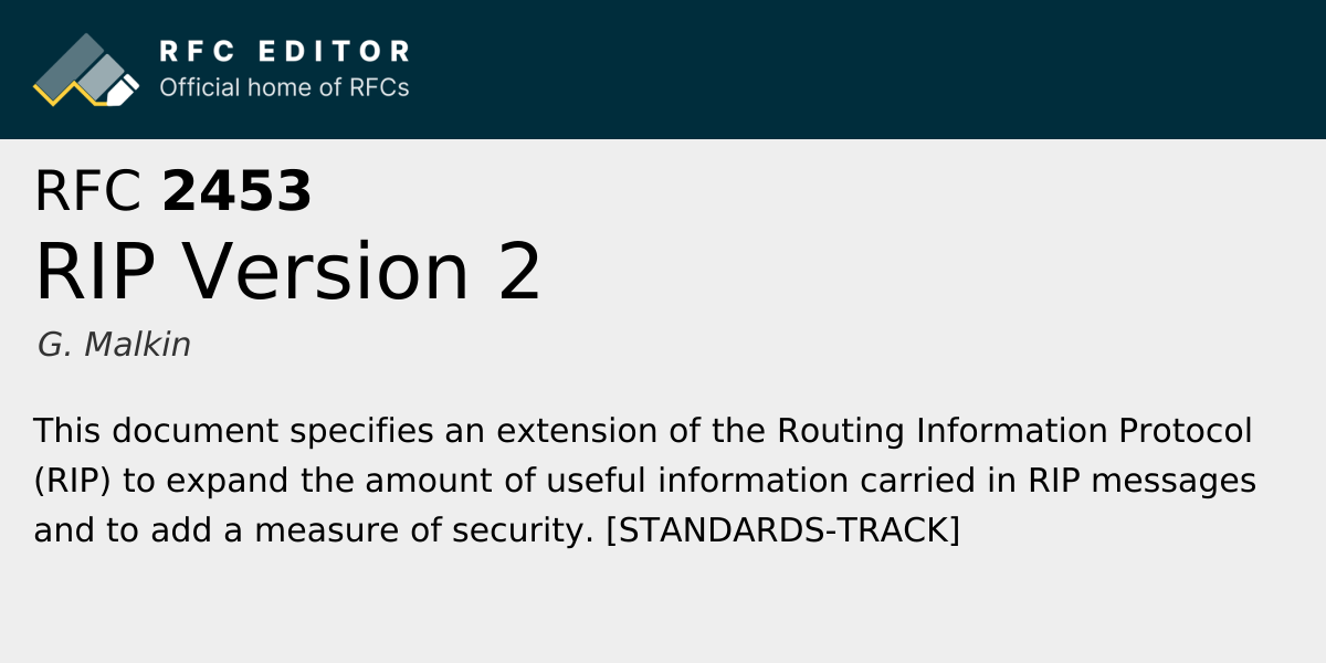 RFC 2453: RIP Version 2 | RFC Editor