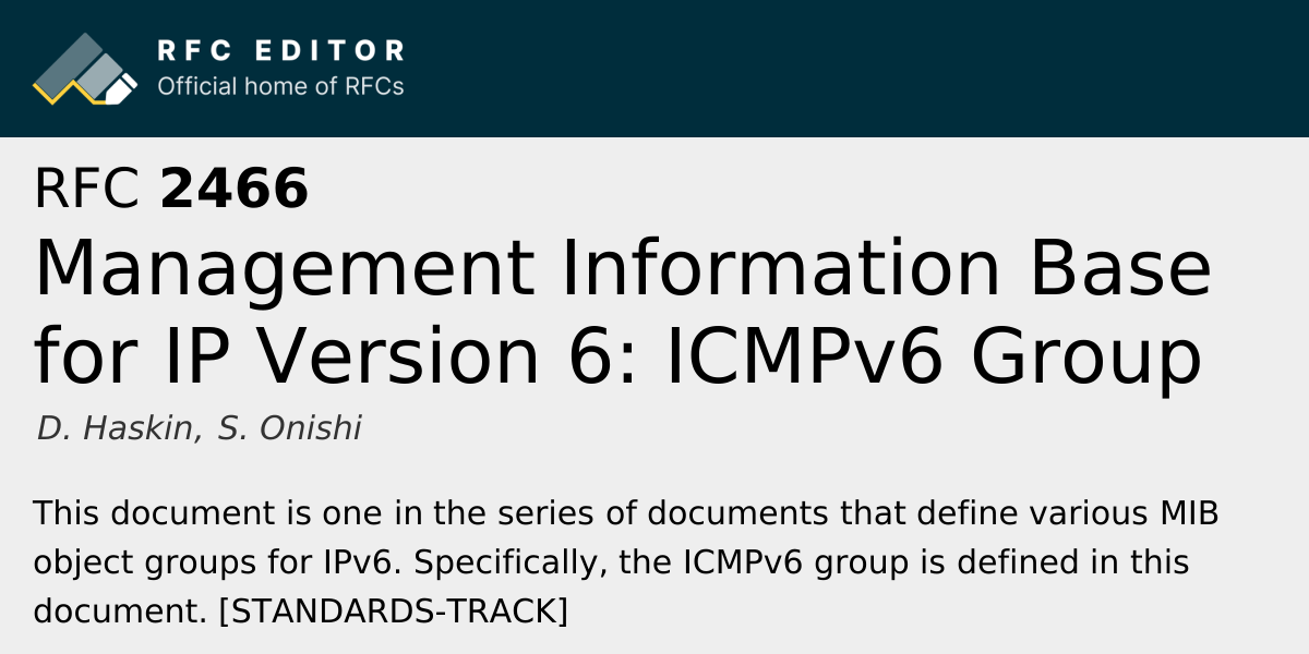 RFC 2466: Management Information Base for IP Version 6: ICMPv6 Group ...