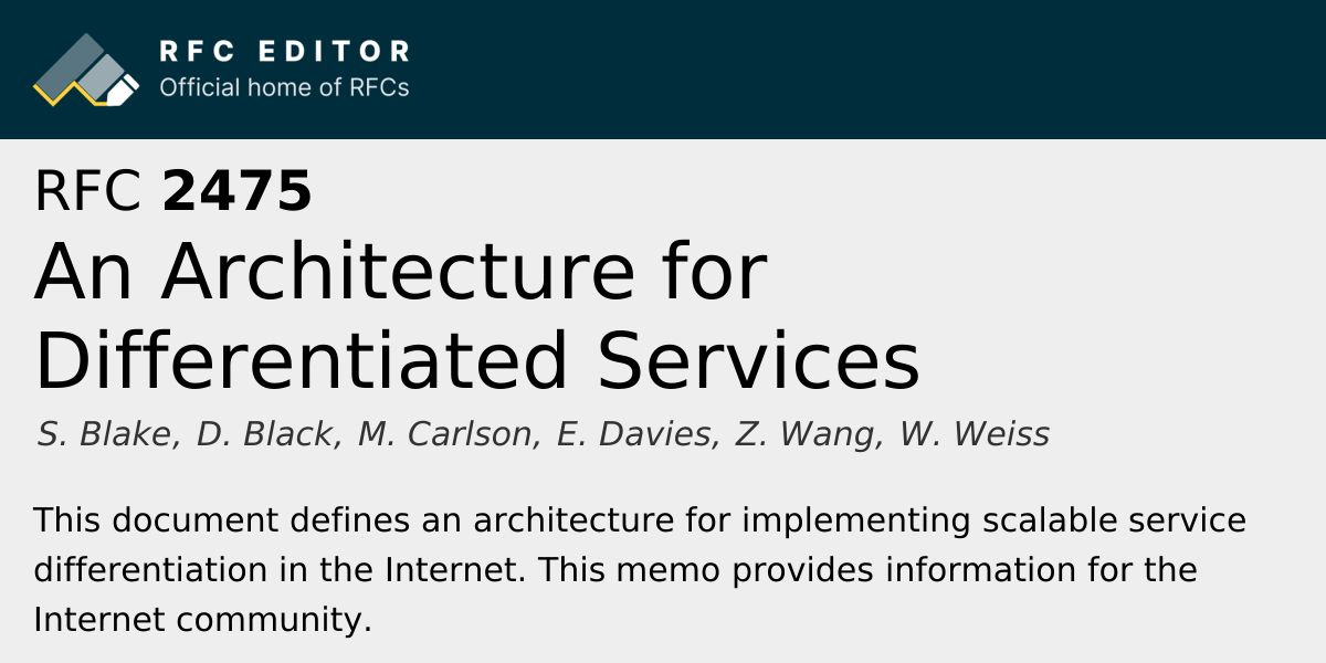 RFC 2475: An Architecture for Differentiated Services | RFC Editor