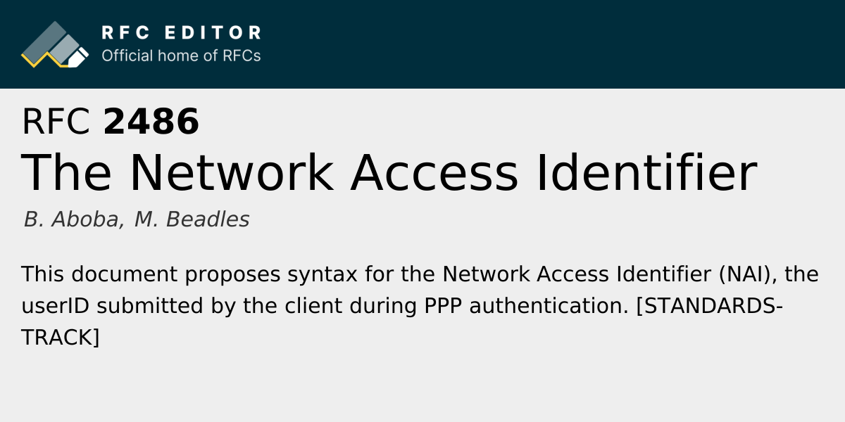 RFC 2486: The Network Access Identifier | RFC Editor