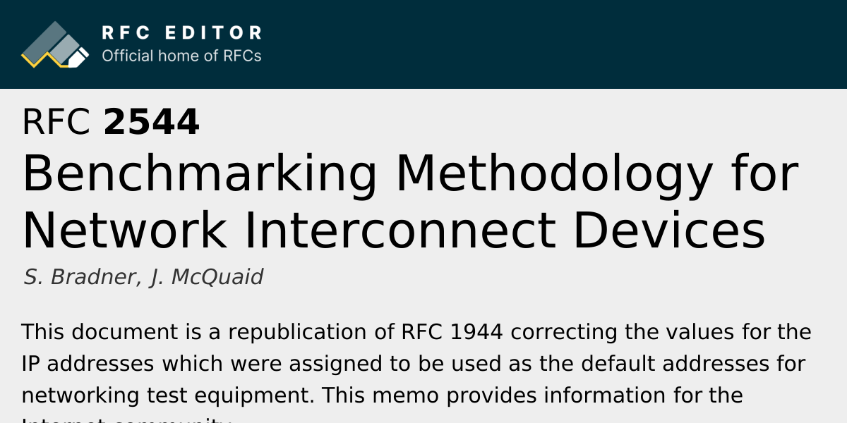 RFC 2544: Benchmarking Methodology for Network Interconnect Devices ...