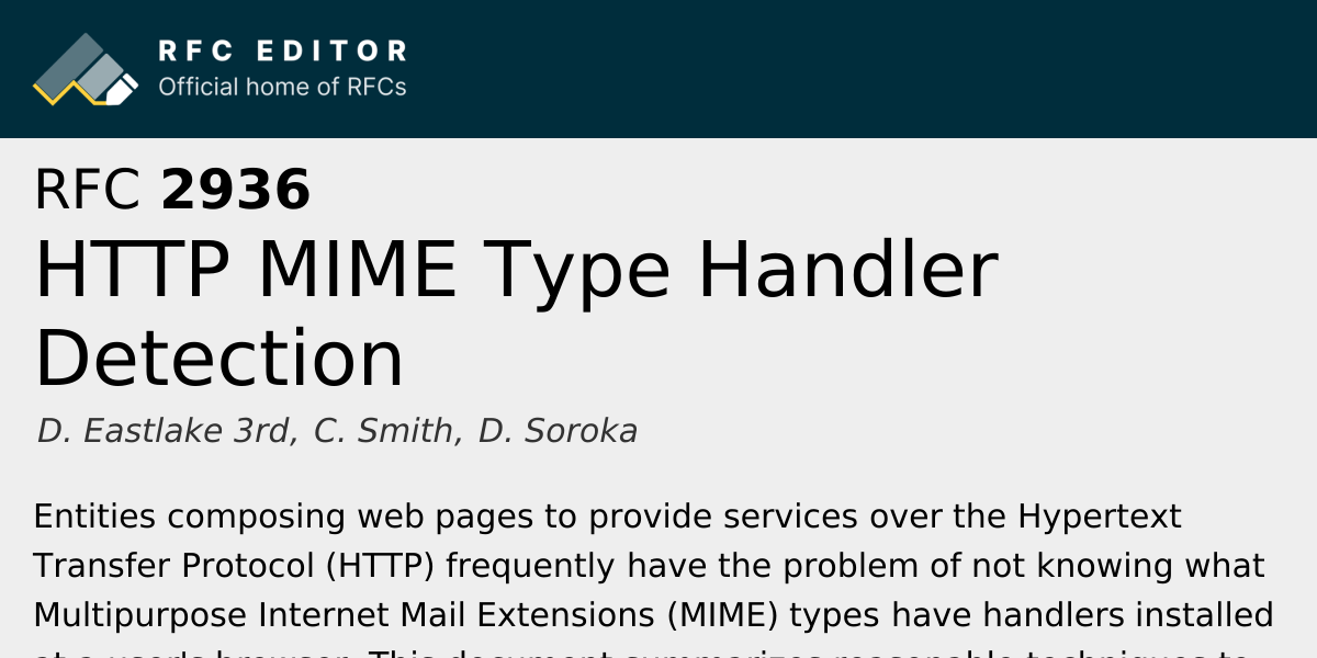 RFC 2936: HTTP MIME Type Handler Detection | RFC Editor