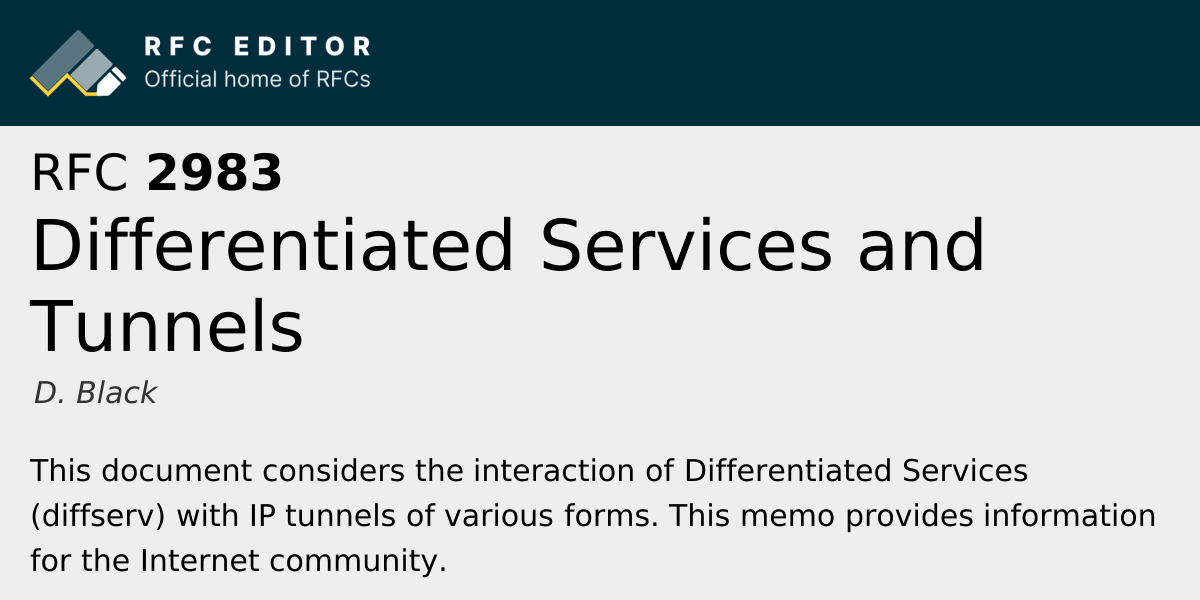 RFC 2983: Differentiated Services and Tunnels | RFC Editor