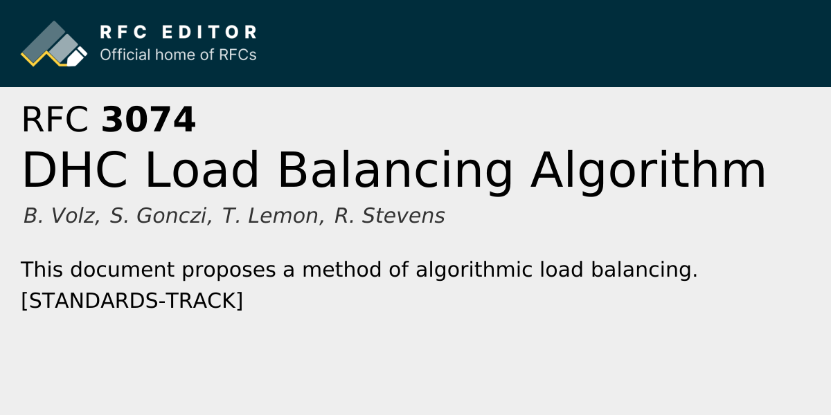 RFC 3074: DHC Load Balancing Algorithm | RFC Editor