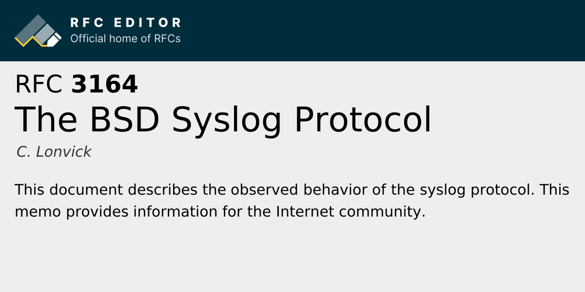 RFC 3164: The BSD Syslog Protocol | RFC Editor