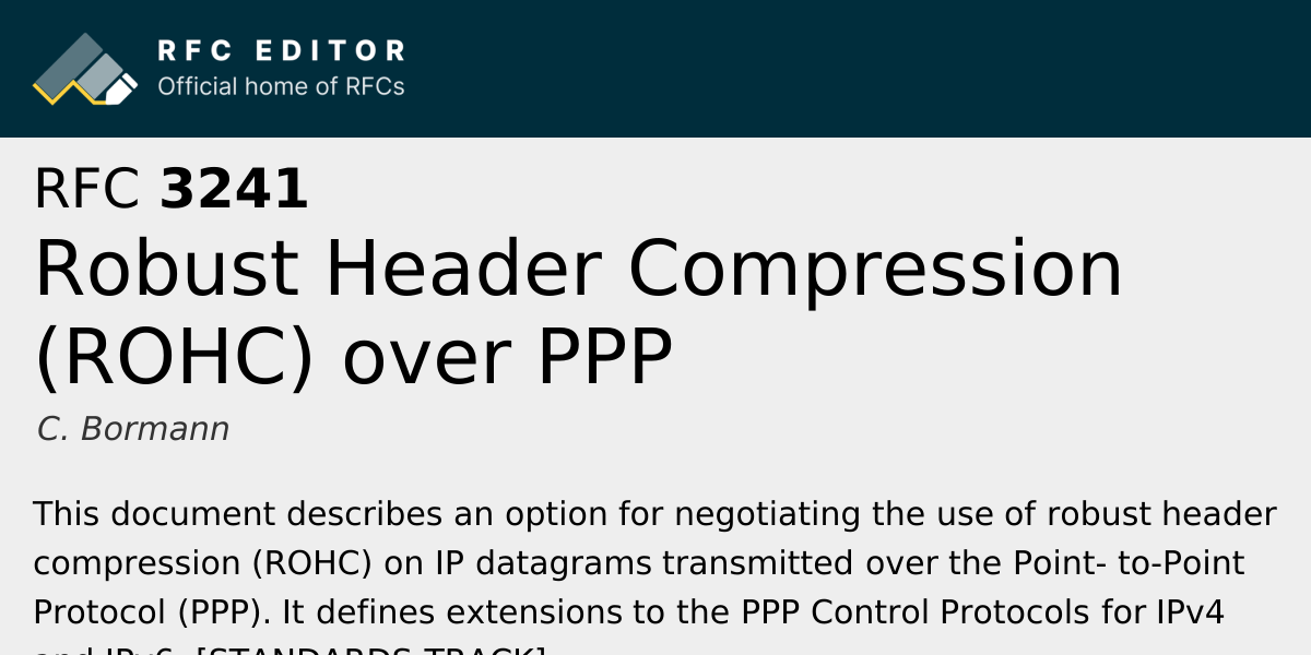 RFC 3241: Robust Header Compression (ROHC) over PPP | RFC Editor