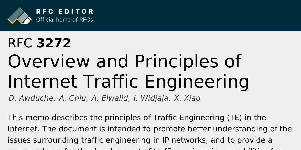 RFC 3272: Overview and Principles of Internet Traffic Engineering | RFC ...