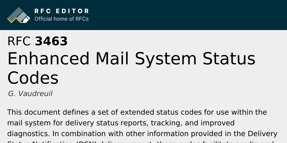 RFC 3463: Enhanced Mail System Status Codes | RFC Editor
