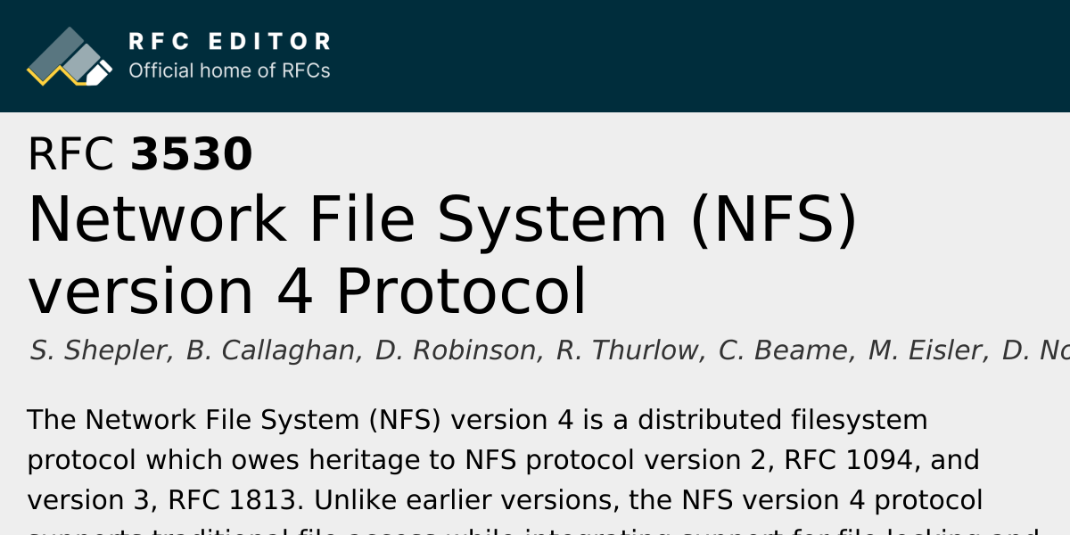 RFC 3530: Network File System (NFS) version 4 Protocol | RFC Editor