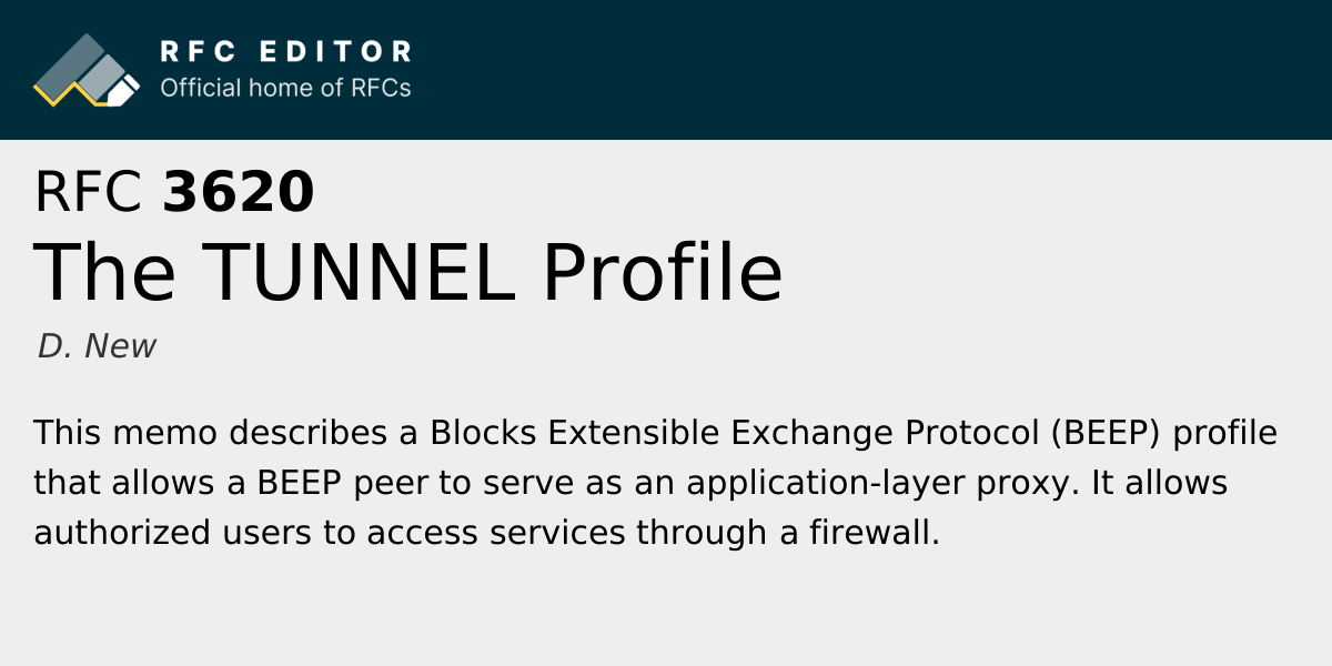 RFC 3620: The TUNNEL Profile | RFC Editor