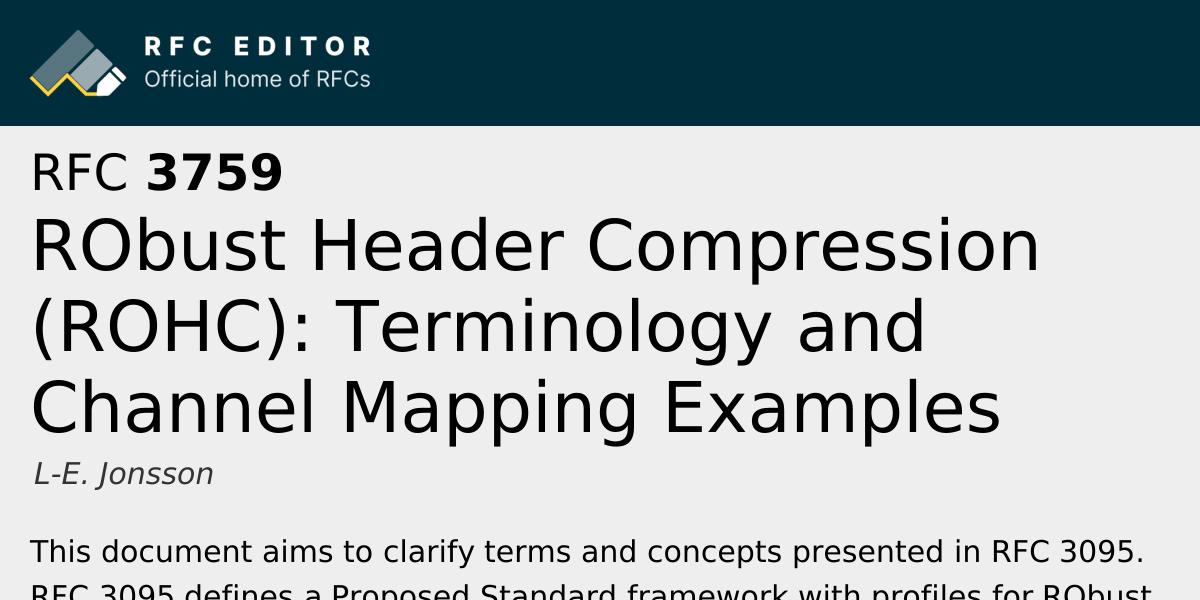 RFC 3759: RObust Header Compression (ROHC): Terminology and Channel ...