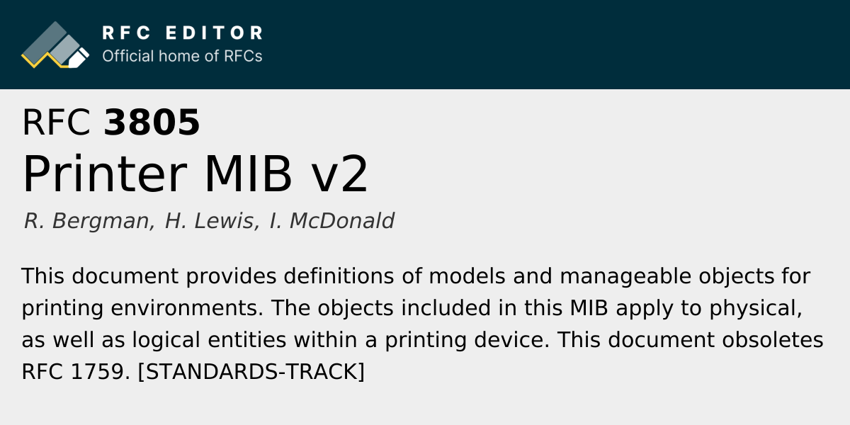 RFC 3805: Printer MIB v2 | RFC Editor