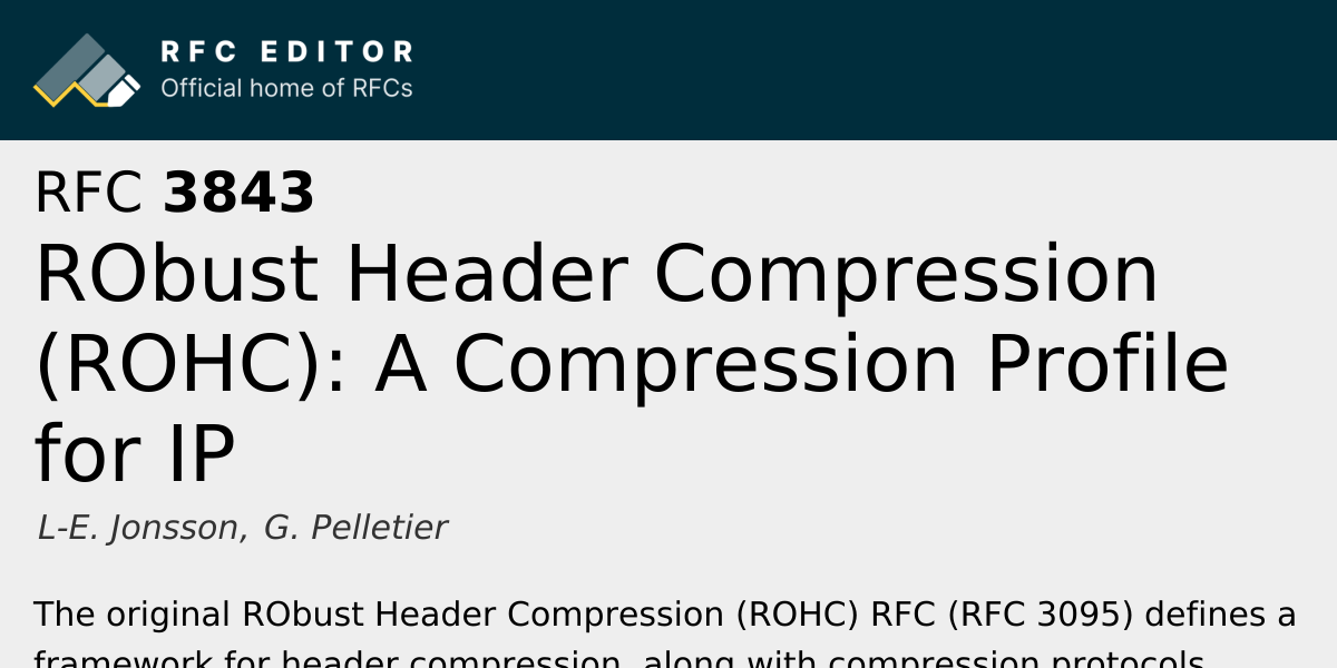 RFC 3843: RObust Header Compression (ROHC): A Compression Profile for ...