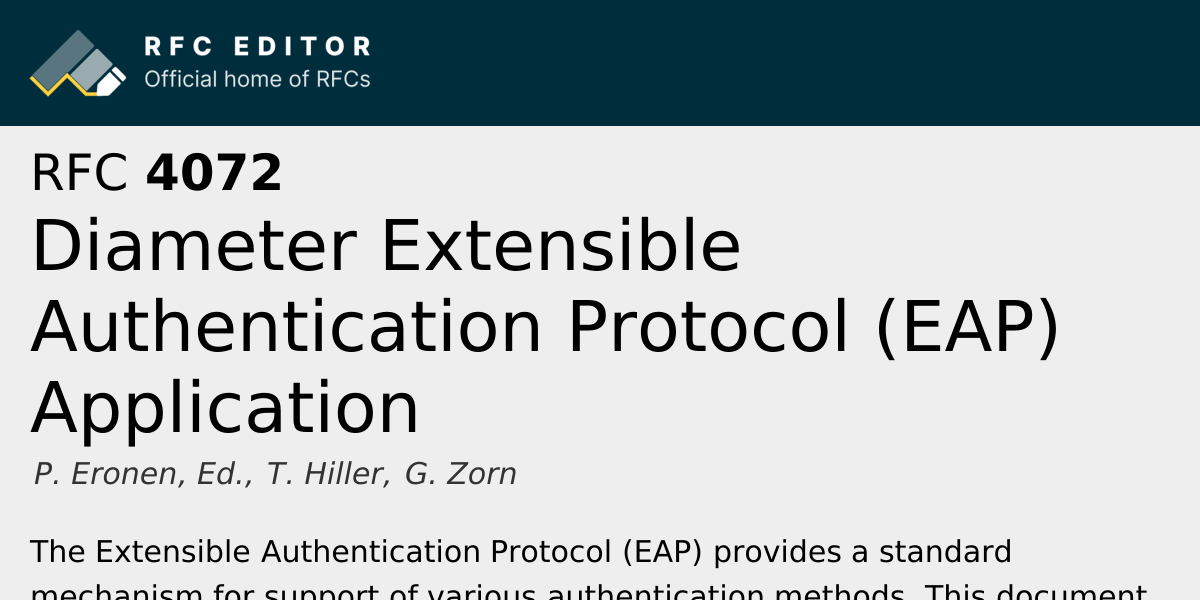 RFC 4072: Diameter Extensible Authentication Protocol (EAP) Application ...
