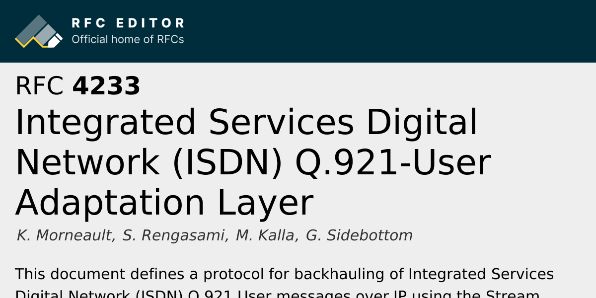 RFC 4233: Integrated Services Digital Network (ISDN) Q.921-User ...