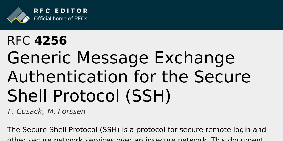RFC 4256: Generic Message Exchange Authentication for the Secure Shell ...