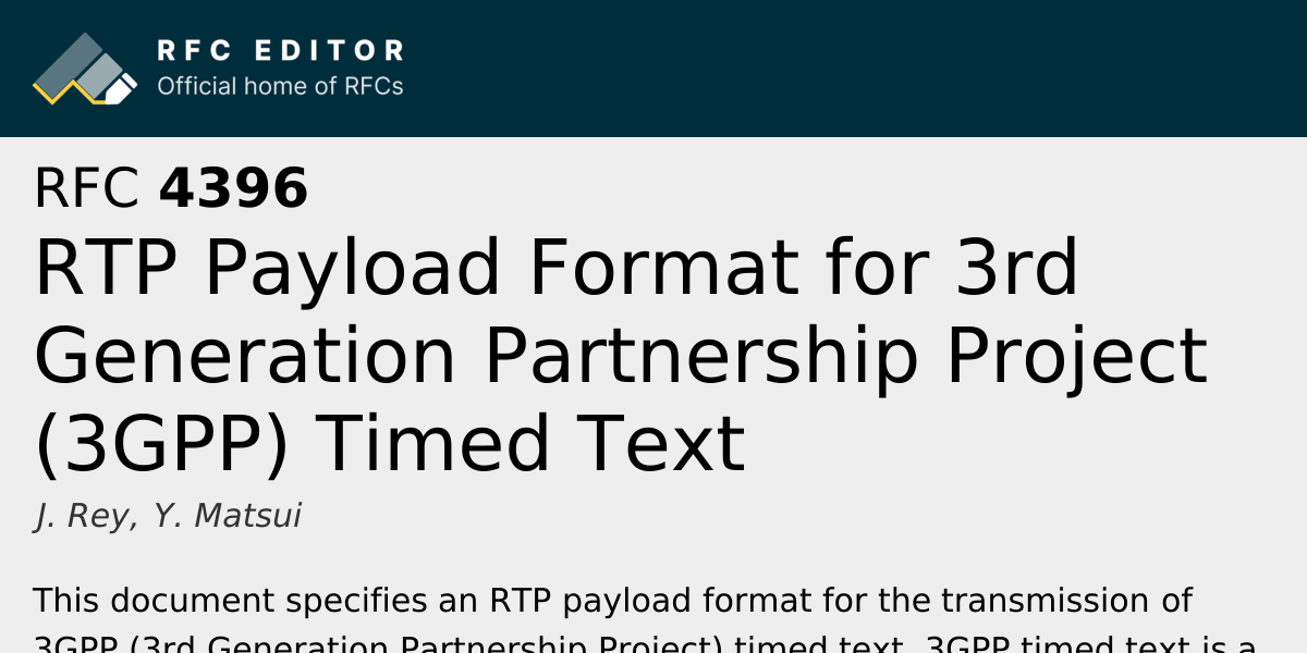 RFC 4396: RTP Payload Format for 3rd Generation Partnership Project ...