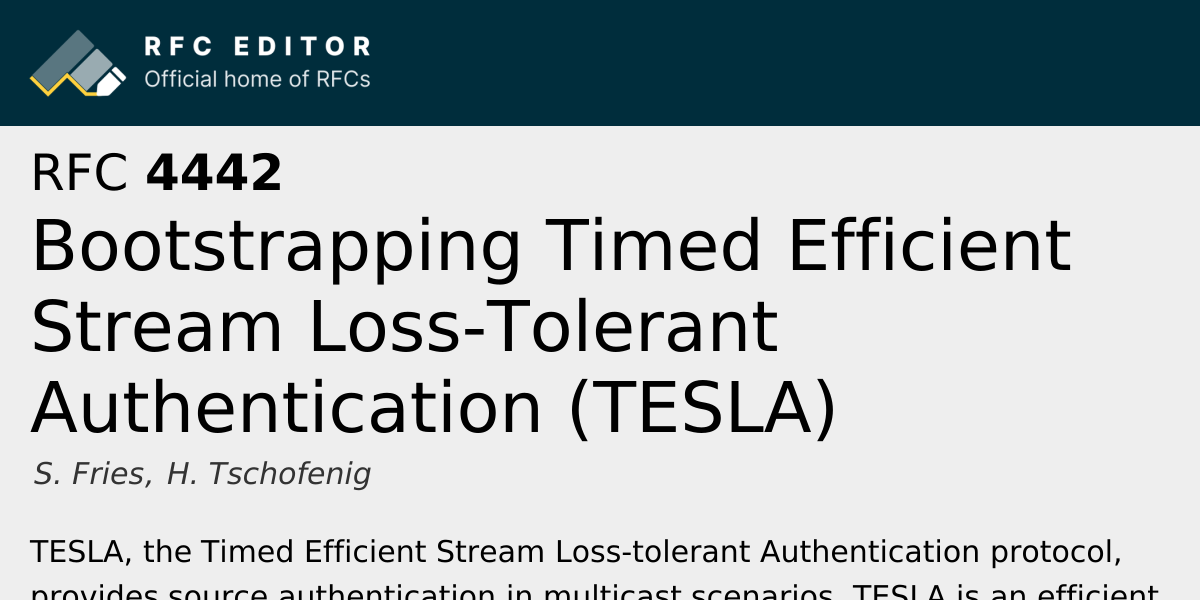 RFC 4442: Bootstrapping Timed Efficient Stream Loss-Tolerant ...