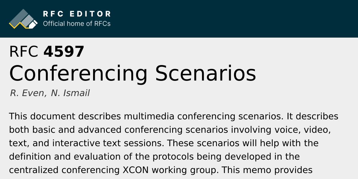 RFC 4597: Conferencing Scenarios | RFC Editor