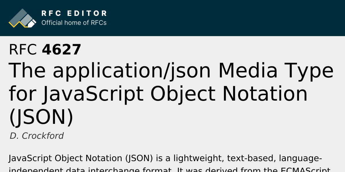 RFC 4627: The application/json Media Type for JavaScript Object ...