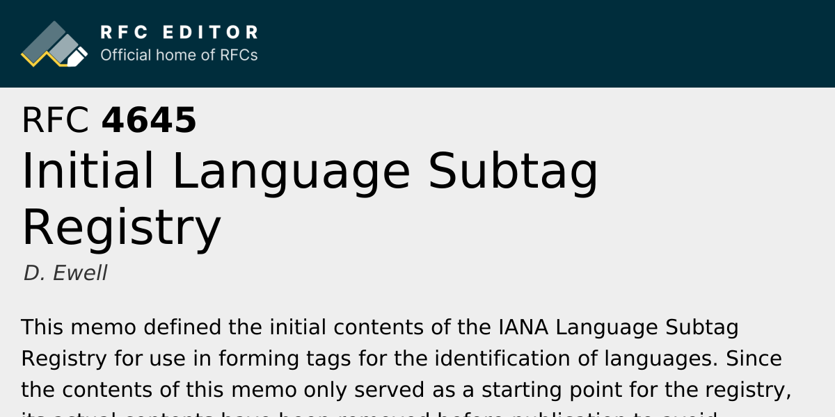 RFC 4645: Initial Language Subtag Registry | RFC Editor