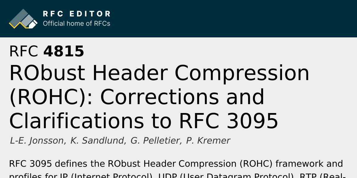 RFC 4815: RObust Header Compression (ROHC): Corrections and ...