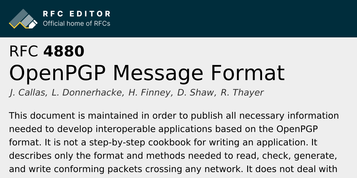 RFC 4880: OpenPGP Message Format | RFC Editor