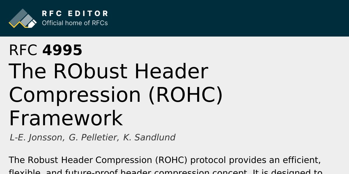 RFC 4995: The RObust Header Compression (ROHC) Framework | RFC Editor