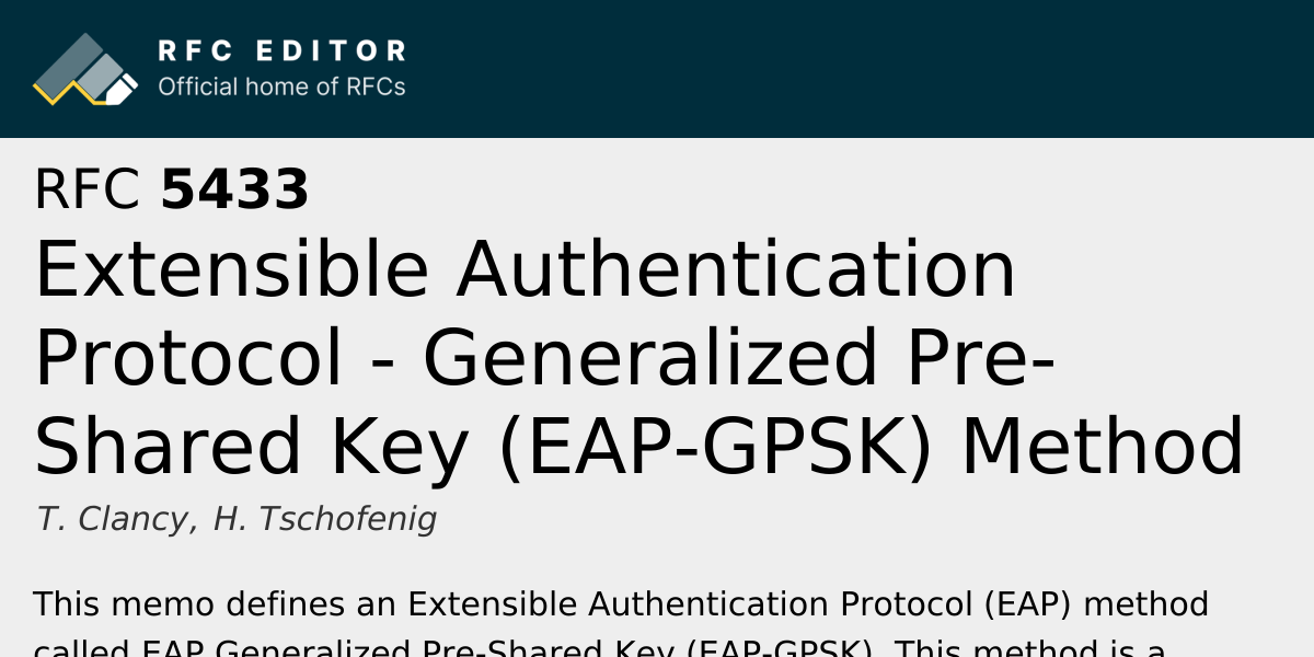RFC 5433: Extensible Authentication Protocol - Generalized Pre