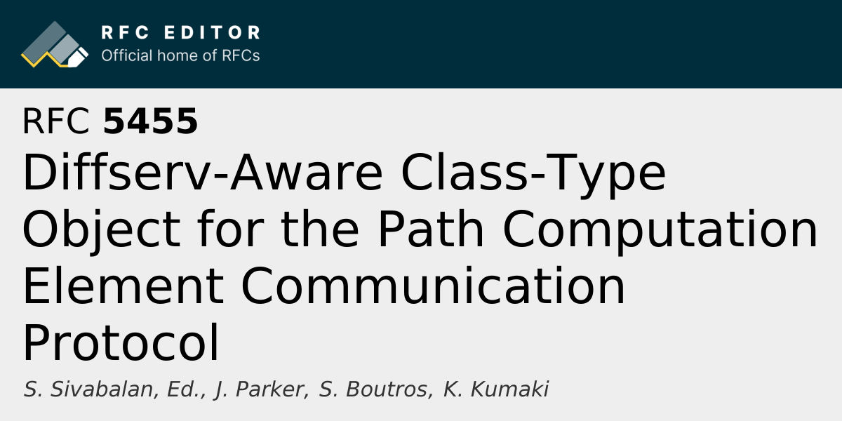 RFC 5455: Diffserv-Aware Class-Type Object for the Path Computation ...