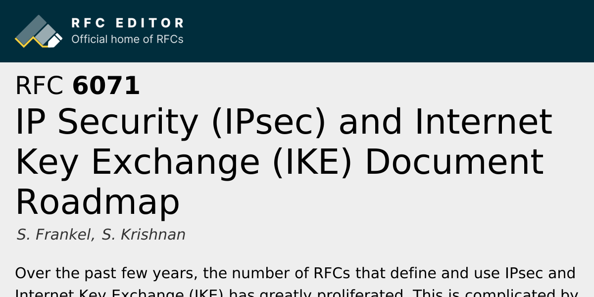 RFC 6071: IP Security (IPsec) and Internet Key Exchange (IKE) Document ...