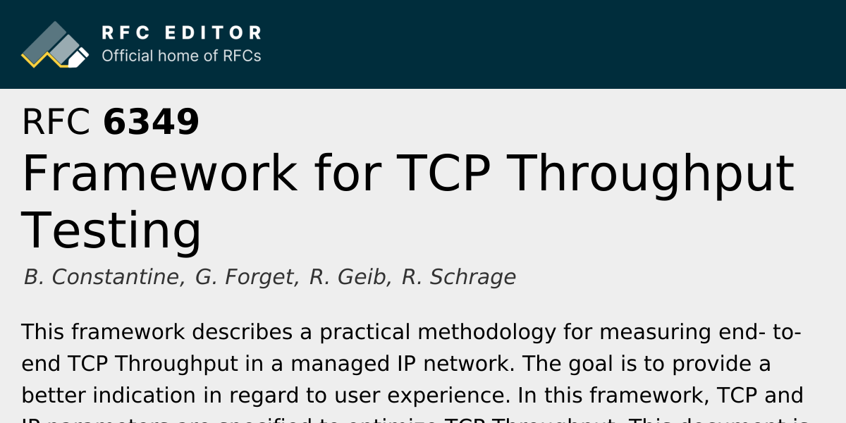 RFC 6349: Framework for TCP Throughput Testing | RFC Editor