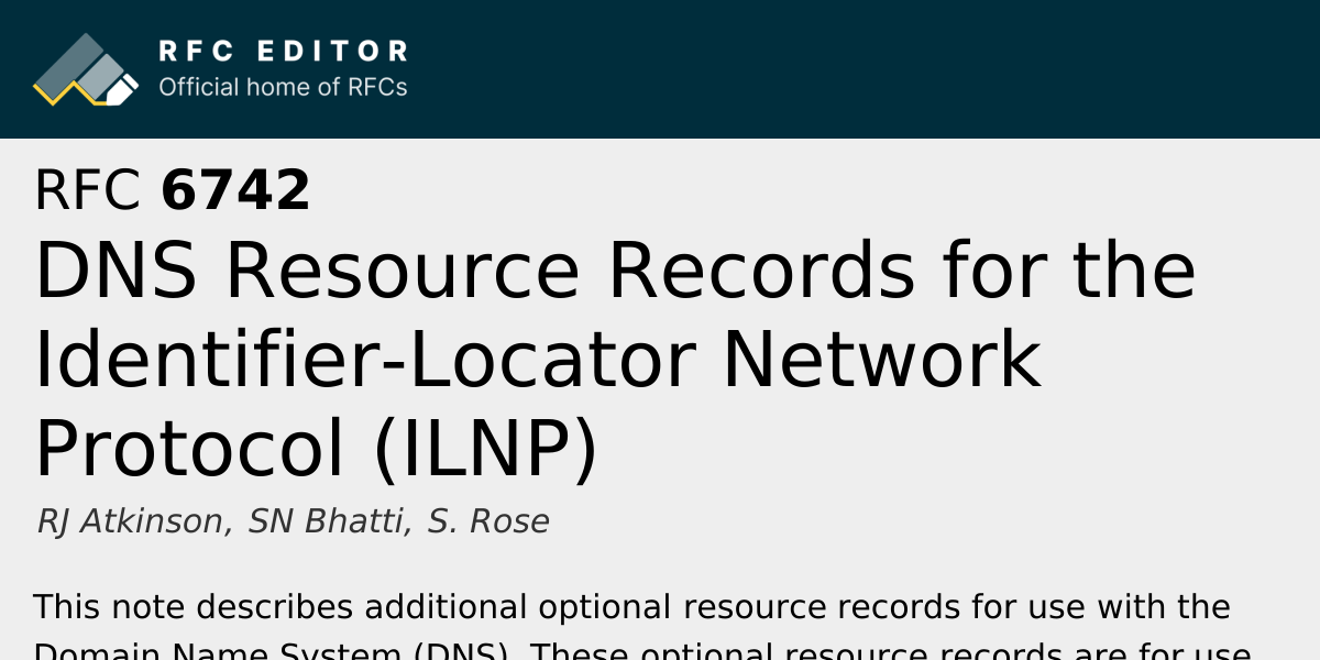 RFC 6742: DNS Resource Records for the Identifier-Locator Network ...